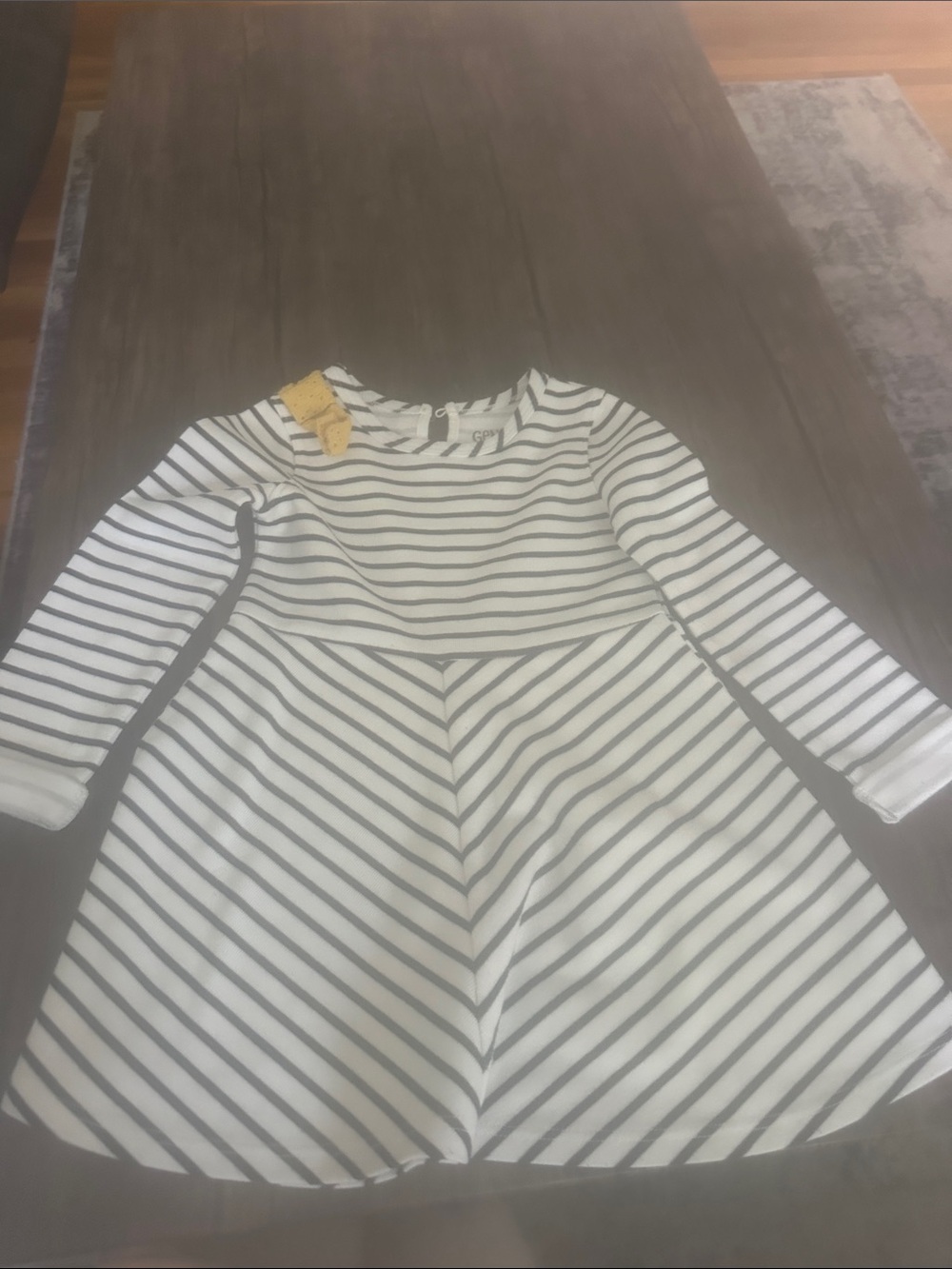 OshKosh B'gosh White Dress with Black Stripes and Bow